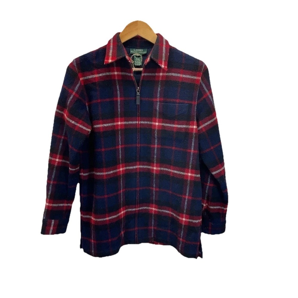 VTG Women Lauren Ralph Lauren pure wool plaid zip-up flannel shirt jacket, SM